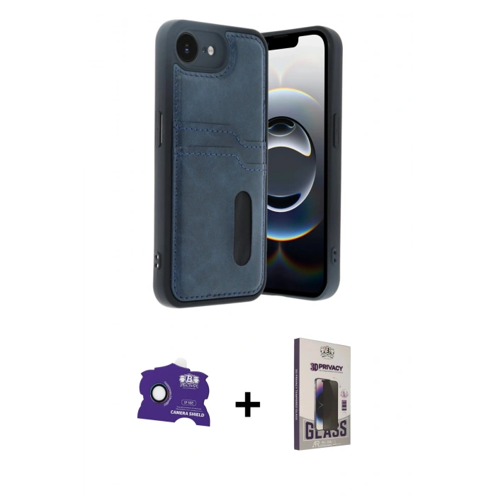 MARSİLYAN™- iPhone 16E Kılıf Yörünge Işık Serisi - Siyah Bilvis Hayalet Cam Ekran Koruyucu + Bilvis Titan Kamera Lens - RW