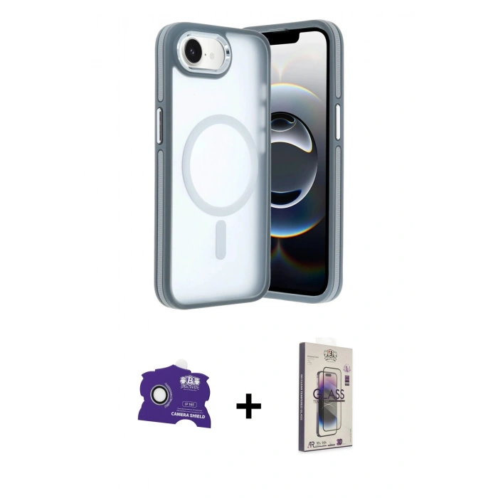 MARSİLYAN™- iPhone 16E Kılıf Yörünge Klasik - Siyah Bilvis 3D Cam Ekran Koruyucu + Bilvis Titan Kamera Lens - BZ