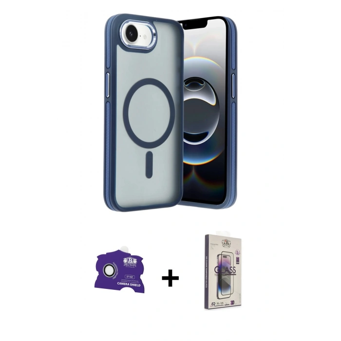 MARSİLYAN™- iPhone 16E Kılıf Yörünge Klasik - Siyah Bilvis 3D Cam Ekran Koruyucu + Bilvis Titan Kamera Lens - BZ