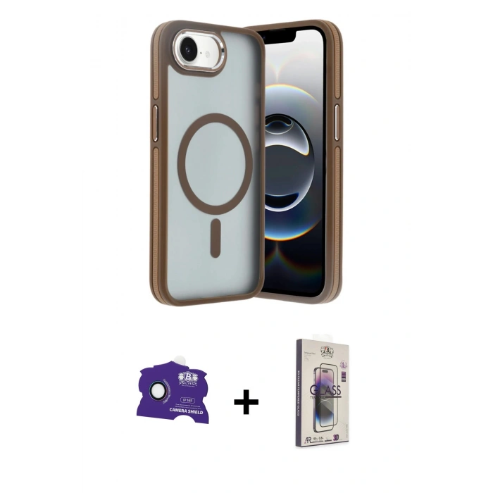 MARSİLYAN™- iPhone 16E Kılıf Yörünge Klasik - Siyah Bilvis 3D Cam Ekran Koruyucu + Rainbow Bilvis Titan Kamera Lens