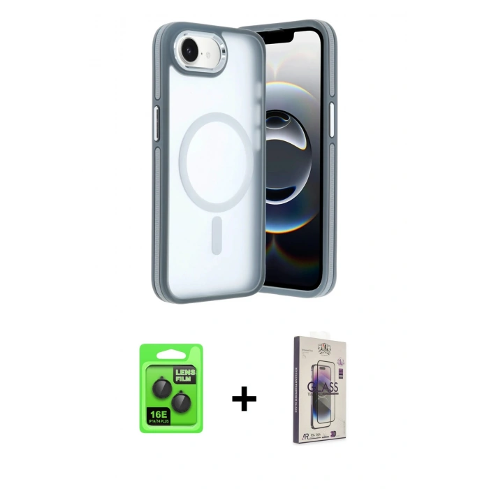 MARSİLYAN™- iPhone 16E Kılıf Yörünge Klasik - Siyah Bilvis 3D Cam Ekran Koruyucu + Raze Metal Kamera Lens - SH