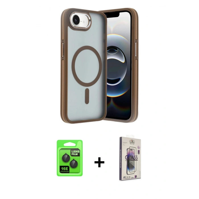 MARSİLYAN™- iPhone 16E Kılıf Yörünge Klasik - Siyah Bilvis 3D Cam Ekran Koruyucu + Raze Metal Kamera Lens - SH