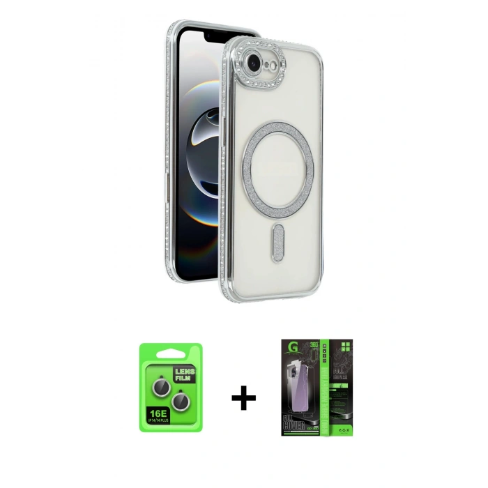 MARSİLYAN™- iPhone 16E Kılıf Zirve Doku Prime - Şeffaf 360 Full Body Arka Koruyucu + Raze Metal Kamera Lens - GS