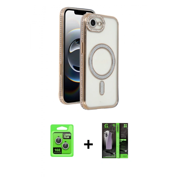 MARSİLYAN™- iPhone 16E Kılıf Zirve Doku Prime - Şeffaf 360 Full Body Arka Koruyucu + Raze Metal Kamera Lens - GS