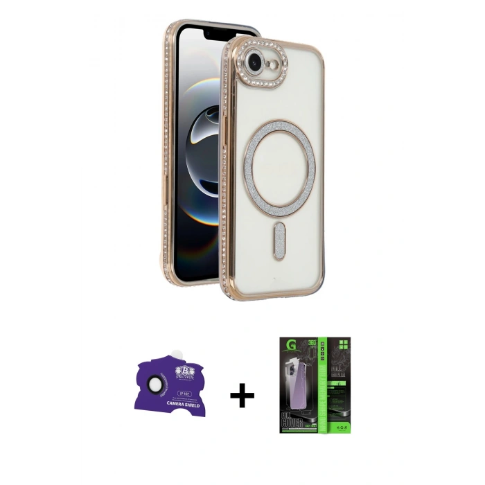 MARSİLYAN™- iPhone 16E Kılıf Zirve Doku Prime - Şeffaf 360 Full Body Arka Koruyucu + Bilvis Titan Kamera Lens - SH