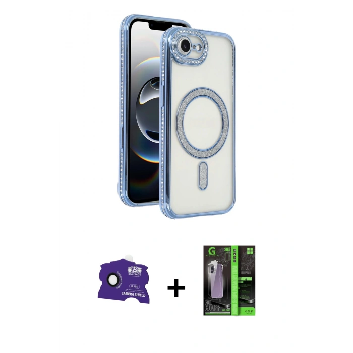 MARSİLYAN™- iPhone 16E Kılıf Zirve Doku Prime - Şeffaf 360 Full Body Arka Koruyucu + Bilvis Titan Kamera Lens - SH