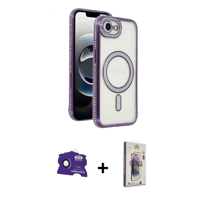 MARSİLYAN™- iPhone 16E Kılıf Zirve Doku Prime - Siyah Bilvis 3D Cam Ekran Koruyucu + Bilvis Titan Kamera Lens - SH