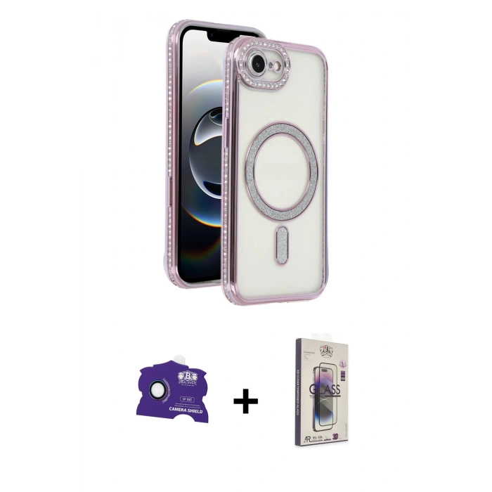 MARSİLYAN™- iPhone 16E Kılıf Zirve Doku Prime - Siyah Bilvis 3D Cam Ekran Koruyucu + Bilvis Titan Kamera Lens - RW