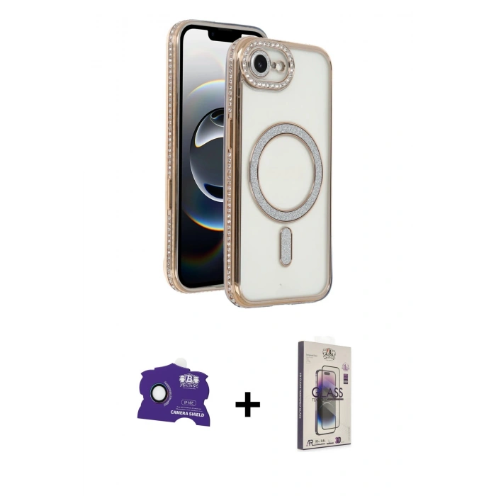 MARSİLYAN™- iPhone 16E Kılıf Zirve Doku Prime - Siyah Bilvis 3D Cam Ekran Koruyucu + Bilvis Titan Kamera Lens - RW
