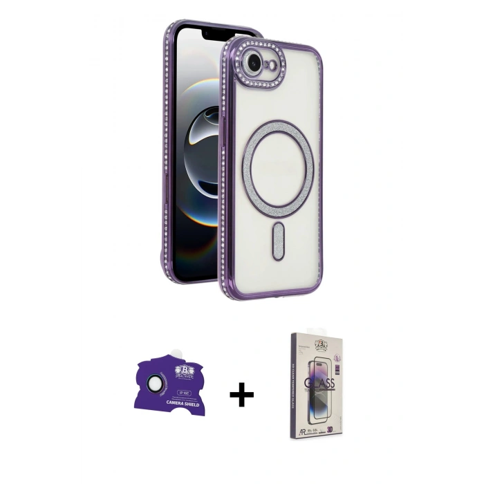 MARSİLYAN™- iPhone 16E Kılıf Zirve Doku Prime - Siyah Bilvis 3D Cam Ekran Koruyucu + Bilvis Titan Kamera Lens - RW