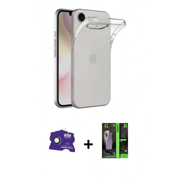 MARSİLYAN™- iPhone 16E Kılıf Zirve Doku - Şeffaf 360 Full Body Arka Koruyucu + Bilvis Titan Kamera Lens - RW