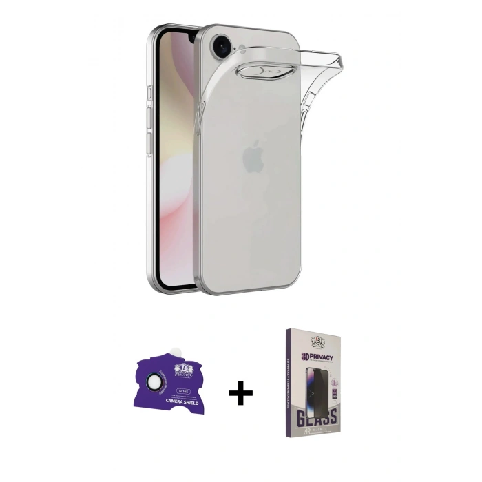 MARSİLYAN™- iPhone 16E Kılıf Zirve Doku - Siyah Bilvis Hayalet Cam Ekran Koruyucu + Bilvis Titan Kamera Lens - RW
