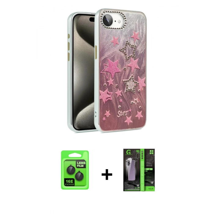 MARSİLYAN™- iPhone 16E Kılıf Zirve Modern Prime - Şeffaf 360 Full Body Arka Koruyucu + Raze Metal Kamera Lens - SH