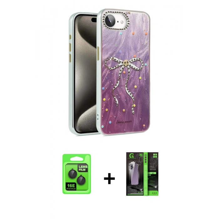 MARSİLYAN™- iPhone 16E Kılıf Zirve Modern Prime - Şeffaf 360 Full Body Arka Koruyucu + Raze Metal Kamera Lens - SH