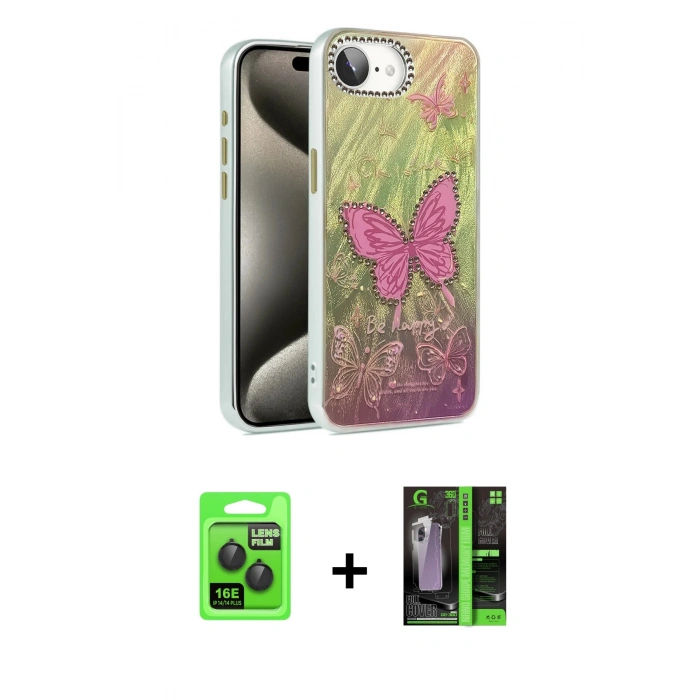 MARSİLYAN™- iPhone 16E Kılıf Zirve Modern Prime - Şeffaf 360 Full Body Arka Koruyucu + Raze Metal Kamera Lens - SH