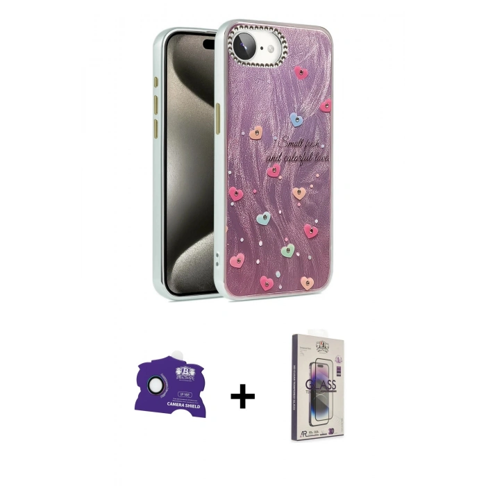 MARSİLYAN™- iPhone 16E Kılıf Zirve Modern Prime - Siyah Bilvis 3D Cam Ekran Koruyucu + Bilvis Titan Kamera Lens - RW