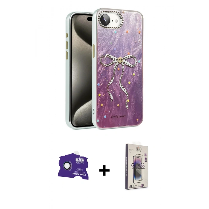 MARSİLYAN™- iPhone 16E Kılıf Zirve Modern Prime - Siyah Bilvis 3D Cam Ekran Koruyucu + Bilvis Titan Kamera Lens - RW