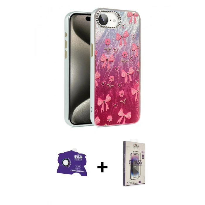 MARSİLYAN™- iPhone 16E Kılıf Zirve Modern Prime - Siyah Bilvis 3D Cam Ekran Koruyucu + Bilvis Titan Kamera Lens - RW