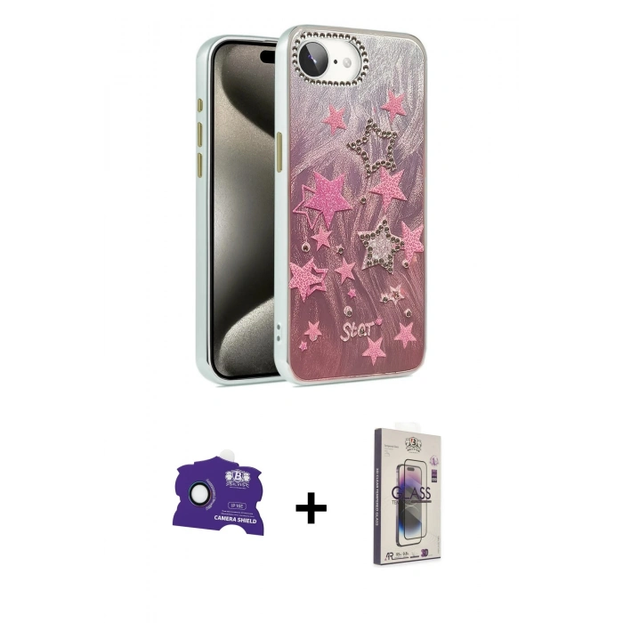 MARSİLYAN™- iPhone 16E Kılıf Zirve Modern Prime - Siyah Bilvis 3D Cam Ekran Koruyucu + Bilvis Titan Kamera Lens - RW