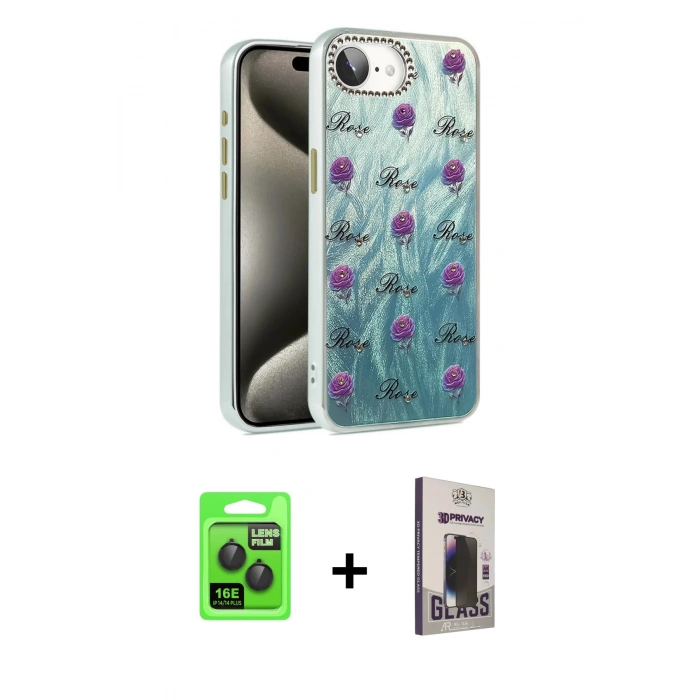 MARSİLYAN™- iPhone 16E Kılıf Zirve Modern Prime - Siyah Bilvis Hayalet Cam Ekran Koruyucu + Raze Metal Kamera Lens - SH