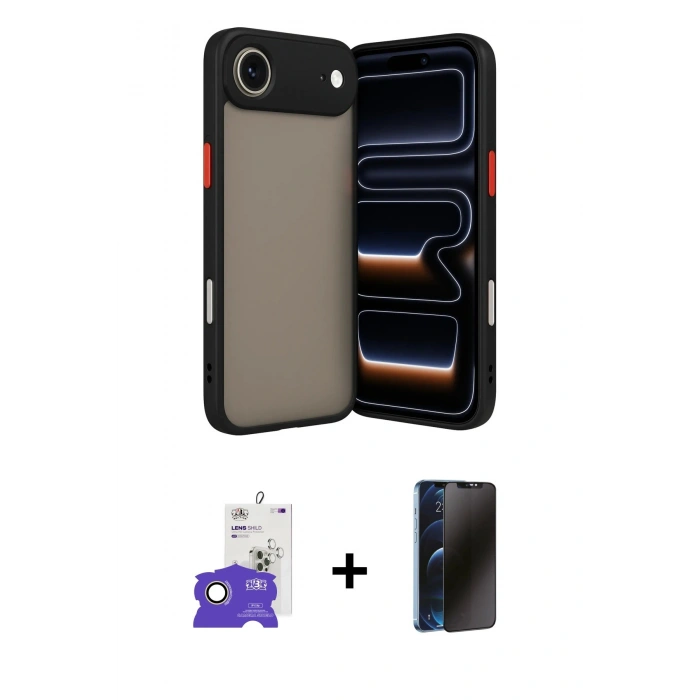 MARSİLYAN™- iPhone 17 Air Kılıf Ahenk Çizgi Serisi - Siyah 3D Antistatik Hayalet Cam Ekran Koruyucu + Bilvis Titan Kamera Lens - GD