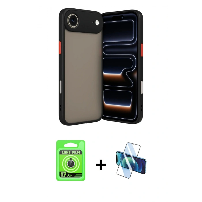 MARSİLYAN™- iPhone 17 Air Kılıf Ahenk Çizgi Serisi - Siyah 3D Antistatik Seramik Nano Ekran Koruyucu + Raze Metal Kamera Lens - GS