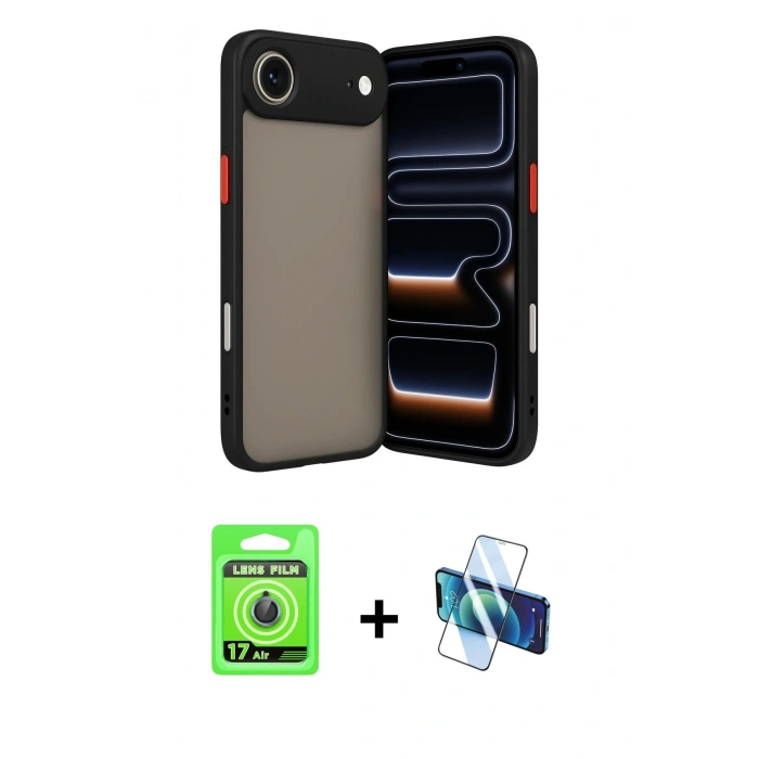 MARSİLYAN™- iPhone 17 Air Kılıf Ahenk Çizgi Serisi - Siyah 3D Antistatik Seramik Nano Ekran Koruyucu + Raze Metal Kamera Lens - MI