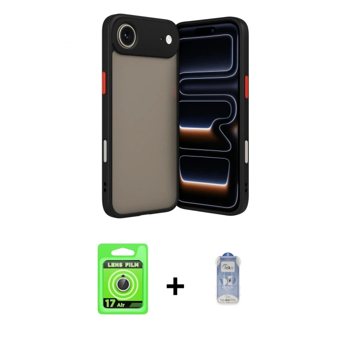 MARSİLYAN™- iPhone 17 Air Kılıf Ahenk Çizgi Serisi - Siyah Joko Magic 5D Cam + Raze Metal Kamera Lens - GS
