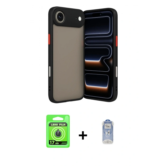 MARSİLYAN™- iPhone 17 Air Kılıf Ahenk Çizgi Serisi - Siyah Joko Magic 5D Cam + Raze Metal Kamera Lens - MI