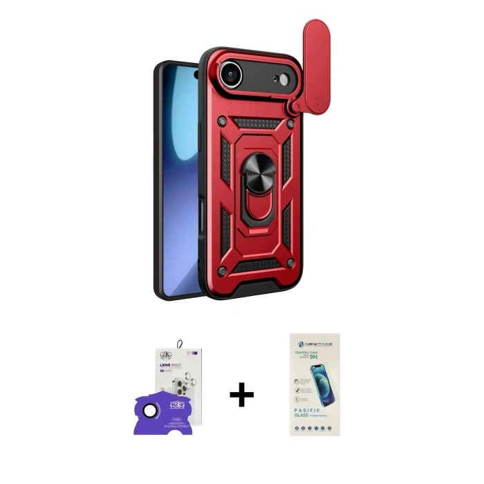 MARSİLYAN™- iPhone 17 Air Kılıf Ahenk Klasik - Şeffaf Pasifik Cam Ekran Koruyucu + Bilvis Titan Kamera Lens - SH