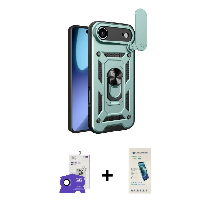 MARSİLYAN™- iPhone 17 Air Kılıf Ahenk Klasik - Şeffaf Pasifik Cam Ekran Koruyucu + Bilvis Titan Kamera Lens - SH