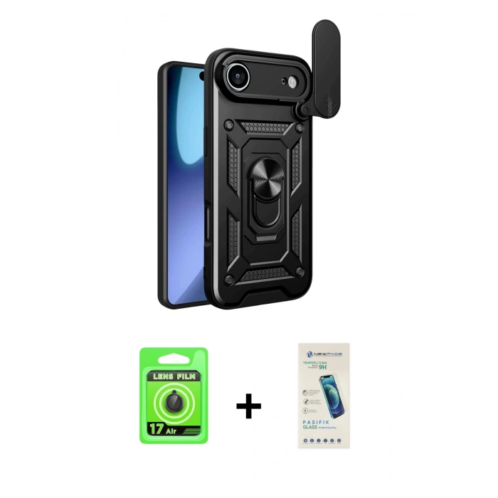 MARSİLYAN™- iPhone 17 Air Kılıf Ahenk Klasik - Şeffaf Pasifik Cam Ekran Koruyucu + Raze Metal Kamera Lens - SH