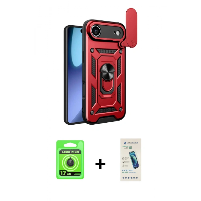 MARSİLYAN™- iPhone 17 Air Kılıf Ahenk Klasik - Şeffaf Pasifik Cam Ekran Koruyucu + Raze Metal Kamera Lens - SH