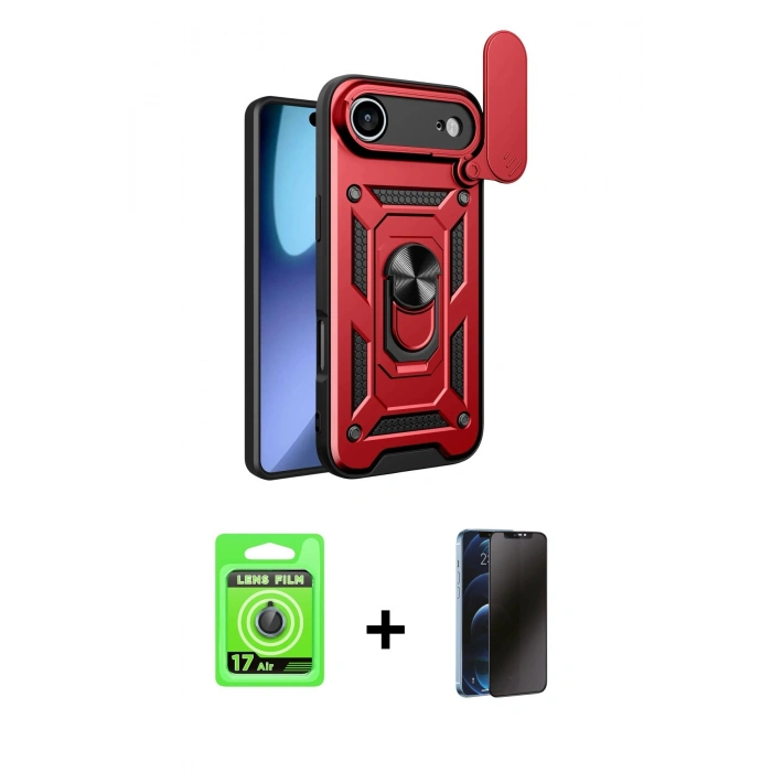 MARSİLYAN™- iPhone 17 Air Kılıf Ahenk Klasik - Siyah 3D Antistatik Hayalet Cam Ekran Koruyucu + Raze Metal Kamera Lens - MI