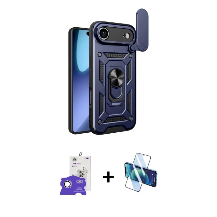 MARSİLYAN™- iPhone 17 Air Kılıf Ahenk Klasik - Siyah 3D Antistatik Seramik Nano Ekran Koruyucu + Bilvis Titan Kamera Lens - GS