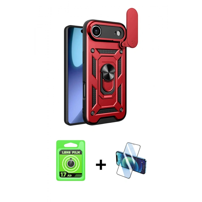 MARSİLYAN™- iPhone 17 Air Kılıf Ahenk Klasik - Siyah 3D Antistatik Seramik Nano Ekran Koruyucu + Raze Metal Kamera Lens - GS