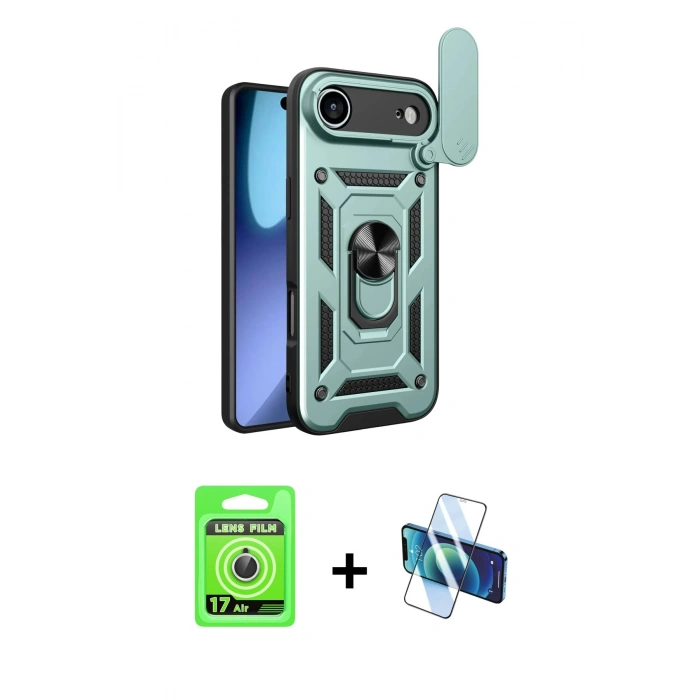 MARSİLYAN™- iPhone 17 Air Kılıf Ahenk Klasik - Siyah 3D Antistatik Seramik Nano Ekran Koruyucu + Raze Metal Kamera Lens - GS