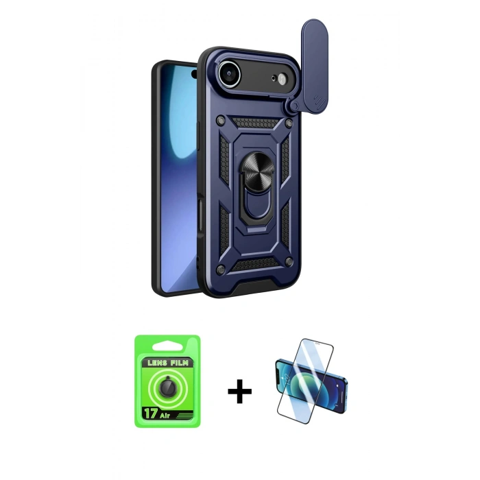 MARSİLYAN™- iPhone 17 Air Kılıf Ahenk Klasik - Siyah 3D Antistatik Seramik Nano Ekran Koruyucu + Raze Metal Kamera Lens - SH