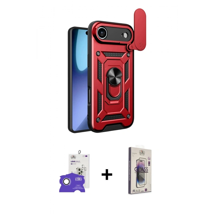 MARSİLYAN™- iPhone 17 Air Kılıf Ahenk Klasik - Siyah Bilvis 3D Cam Ekran Koruyucu + Bilvis Titan Kamera Lens - GS