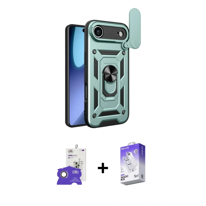 MARSİLYAN™- iPhone 17 Air Kılıf Ahenk Klasik - Siyah Bilvis 5in1 3D Magic Cam Ekran Koruyucu + Gold Bilvis Titan Kamera Lens