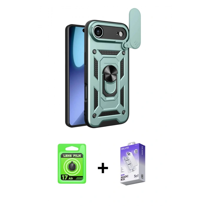 MARSİLYAN™- iPhone 17 Air Kılıf Ahenk Klasik - Siyah Bilvis 5in1 3D Magic Cam Ekran Koruyucu + Raze Metal Kamera Lens - SH