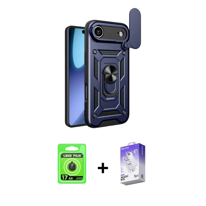 MARSİLYAN™- iPhone 17 Air Kılıf Ahenk Klasik - Siyah Bilvis 5in1 3D Magic Cam Ekran Koruyucu + Raze Metal Kamera Lens - SH