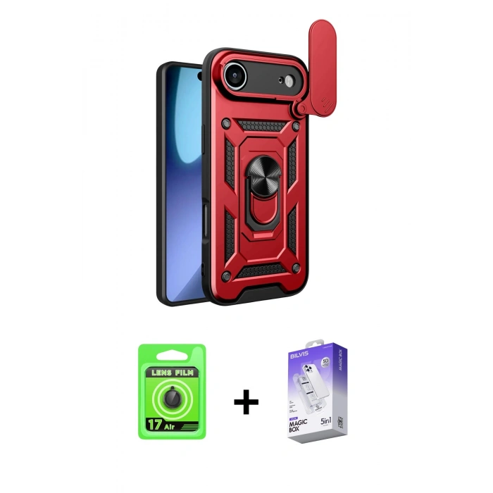 MARSİLYAN™- iPhone 17 Air Kılıf Ahenk Klasik - Siyah Bilvis 5in1 3D Magic Cam Ekran Koruyucu + Raze Metal Kamera Lens - SH