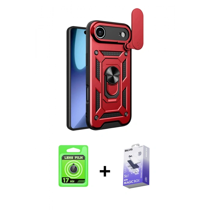 MARSİLYAN™- iPhone 17 Air Kılıf Ahenk Klasik - Siyah Bilvis 5in1 5D Magic Hayalet Cam Ekran Koruyucu + Raze Metal Kamera Lens - MI