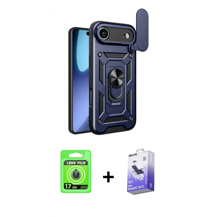 MARSİLYAN™- iPhone 17 Air Kılıf Ahenk Klasik - Siyah Bilvis 5in1 5D Magic Hayalet Cam Ekran Koruyucu + Raze Metal Kamera Lens - MI