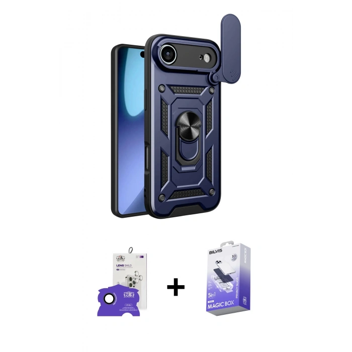 MARSİLYAN™- iPhone 17 Air Kılıf Ahenk Klasik - Siyah Bilvis 5in1 5D Magic Hayalet Cam Ekran Koruyucu + Bilvis Titan Kamera Lens - SH
