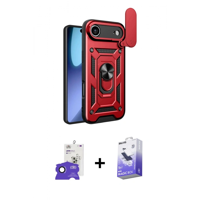 MARSİLYAN™- iPhone 17 Air Kılıf Ahenk Klasik - Siyah Bilvis 5in1 5D Magic Hayalet Cam Ekran Koruyucu + Bilvis Titan Kamera Lens - SH