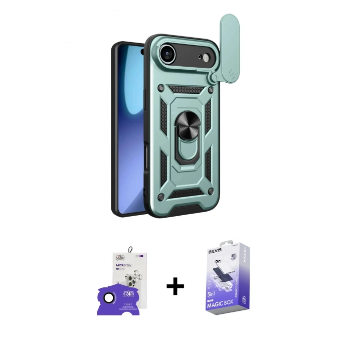 MARSİLYAN™- iPhone 17 Air Kılıf Ahenk Klasik - Siyah Bilvis 5in1 5D Magic Hayalet Cam Ekran Koruyucu + Bilvis Titan Kamera Lens - SH