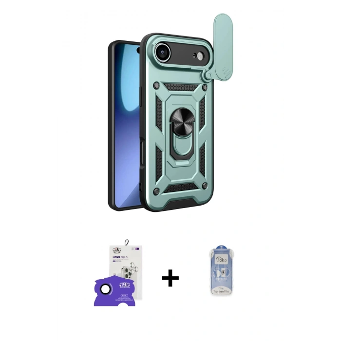 MARSİLYAN™- iPhone 17 Air Kılıf Ahenk Klasik - Siyah Joko Magic 5D Cam + Bilvis Titan Kamera Lens - LT