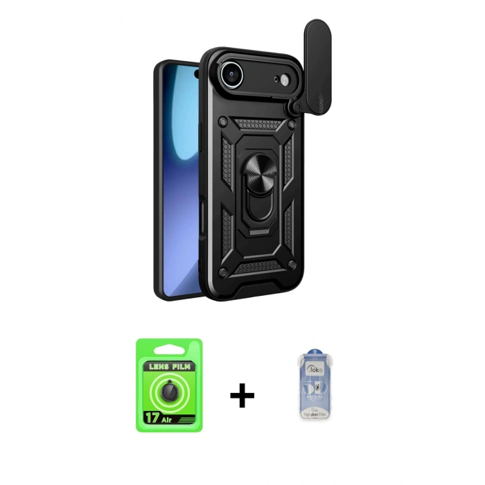 MARSİLYAN™- iPhone 17 Air Kılıf Ahenk Klasik - Siyah Joko Magic 5D Cam + Raze Metal Kamera Lens - SH